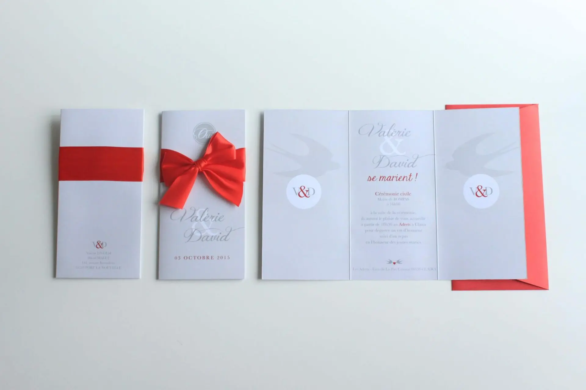 Faire-part moderne ruban rouge