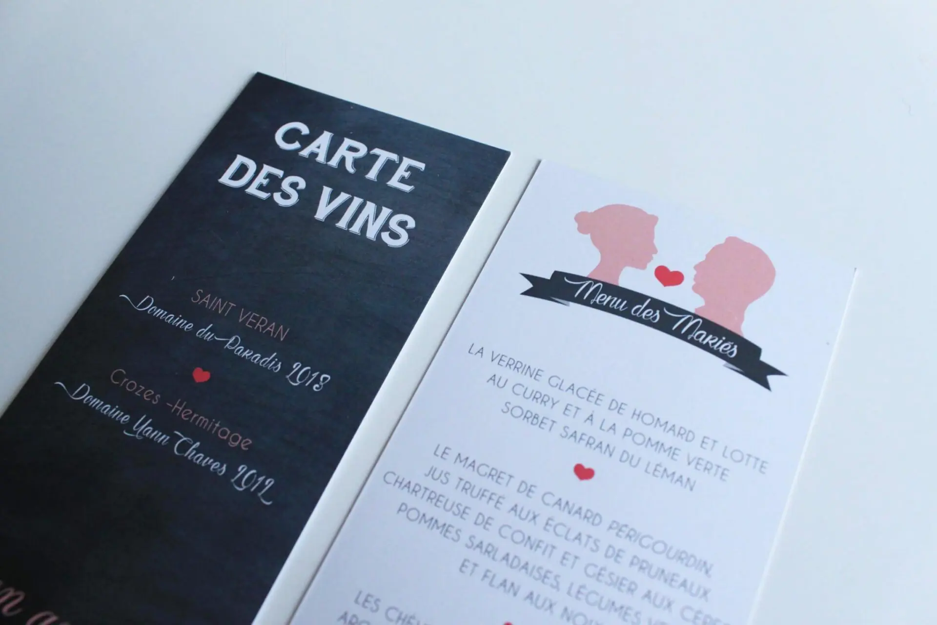 Menu Ardoise romantique