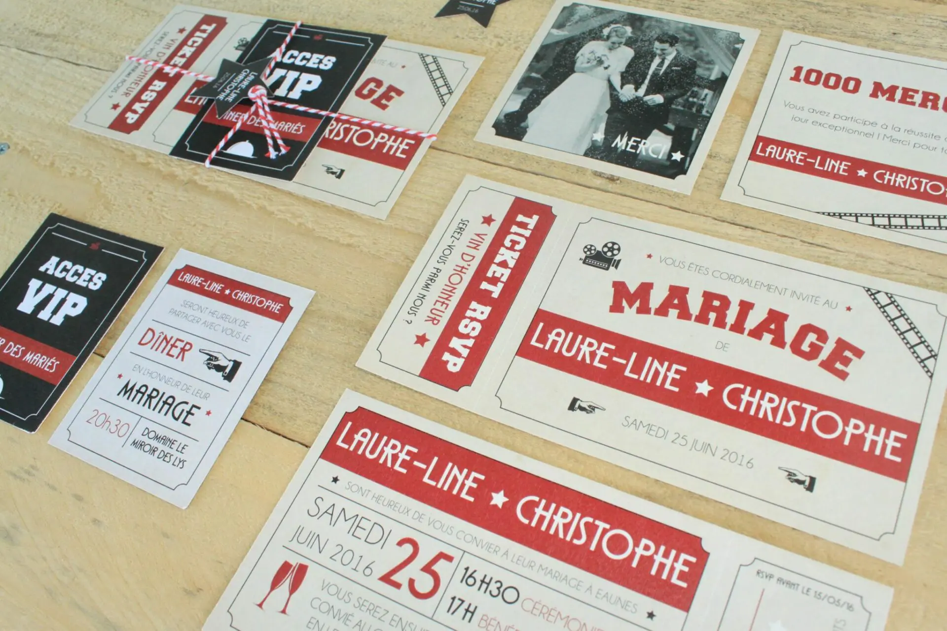 faire-part mariage theme cinéma ticket de cinéma