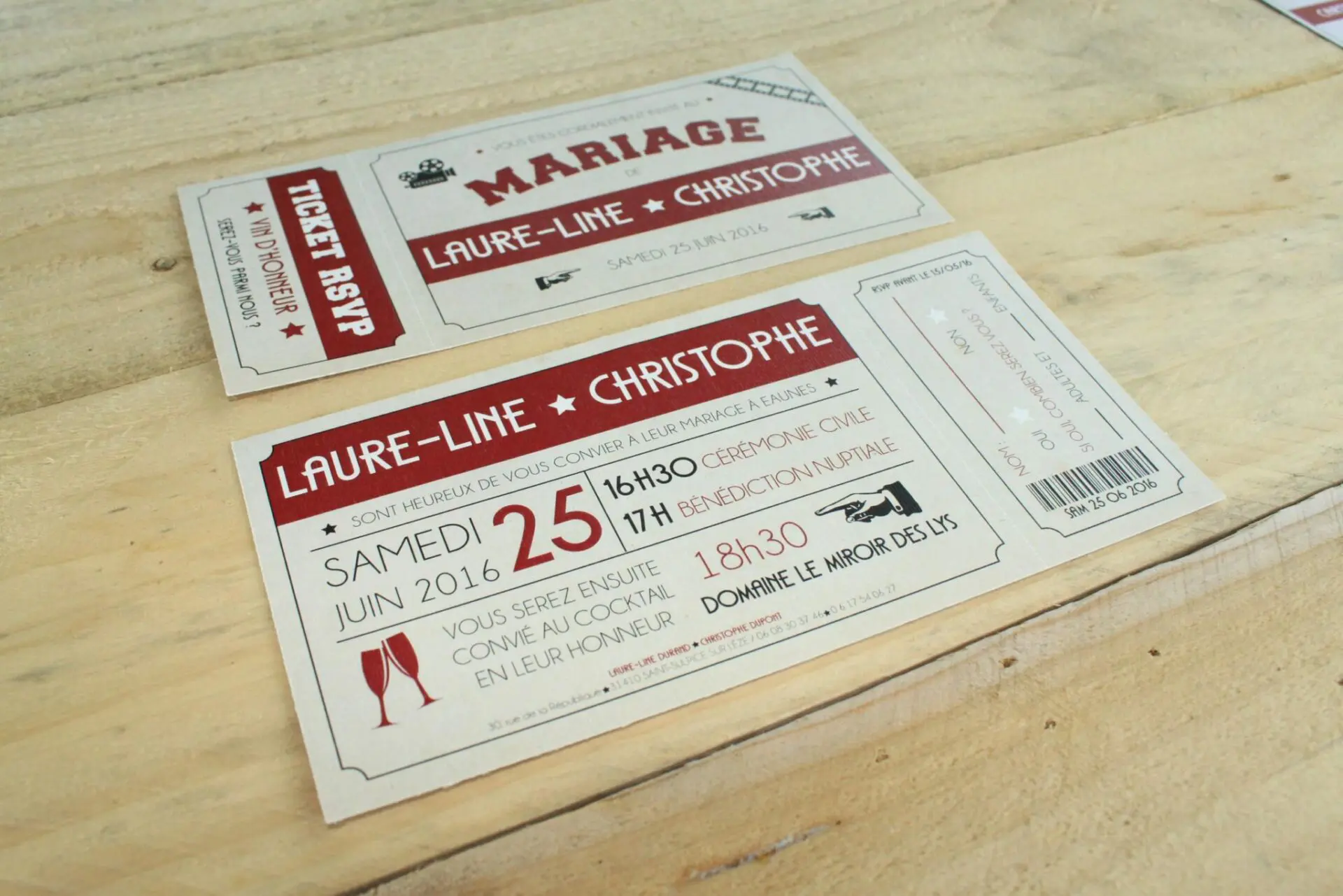 faire-part mariage theme cinéma ticket de cinéma