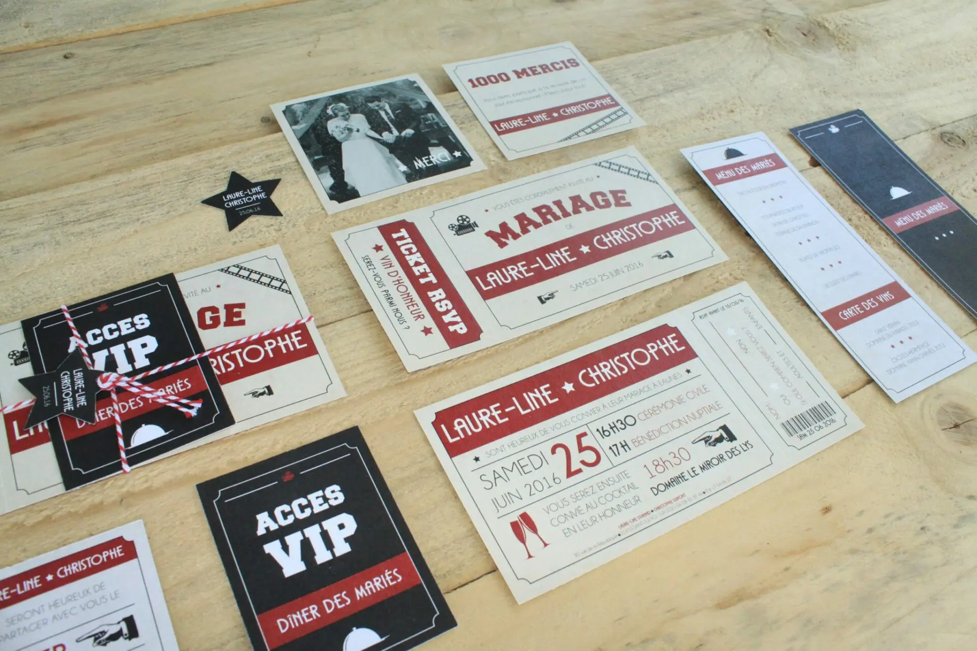 faire-part mariage theme cinéma ticket de cinéma