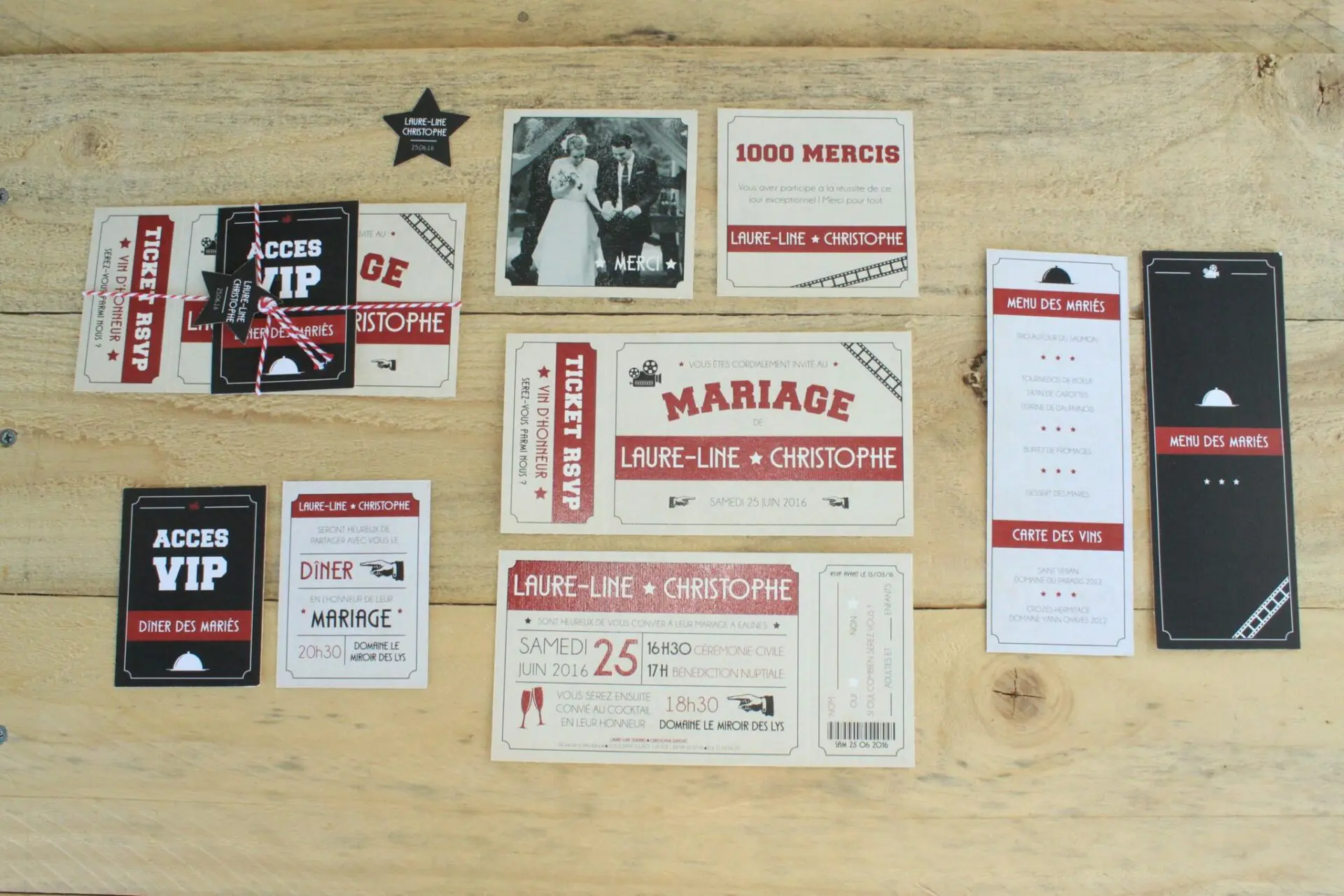 faire-part mariage theme cinéma ticket de cinéma