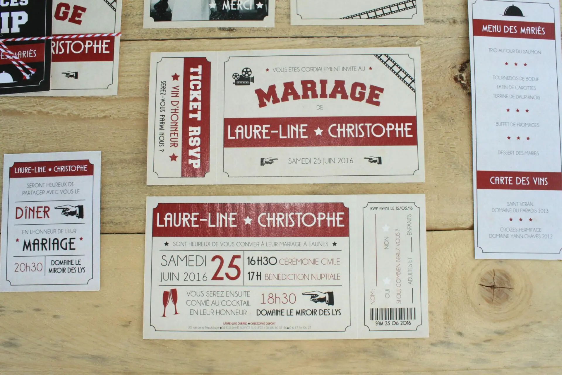 faire-part mariage theme cinéma ticket de cinéma