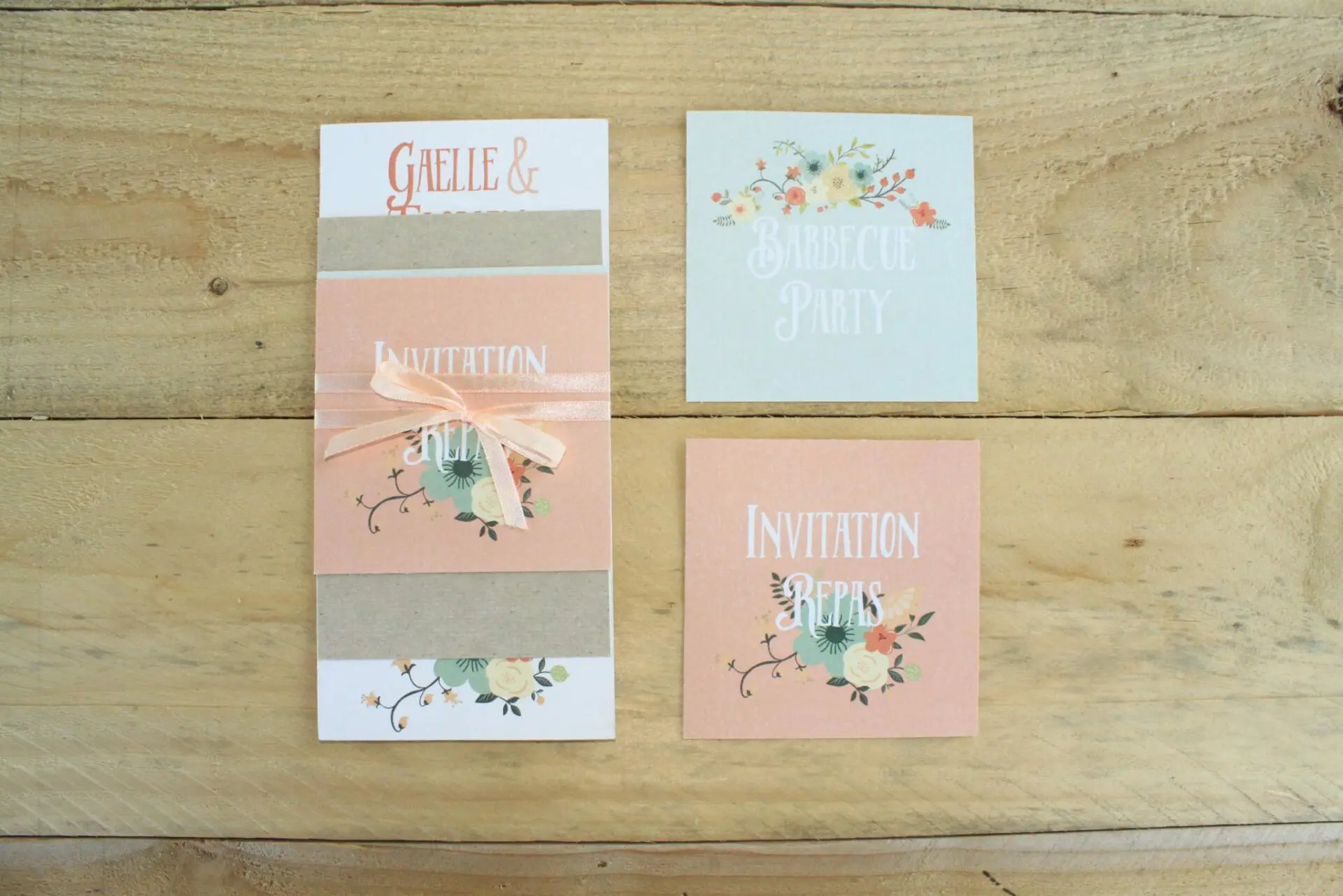 FAIRE-PART MARIAGE CHAMPĂTRE vintage pastel