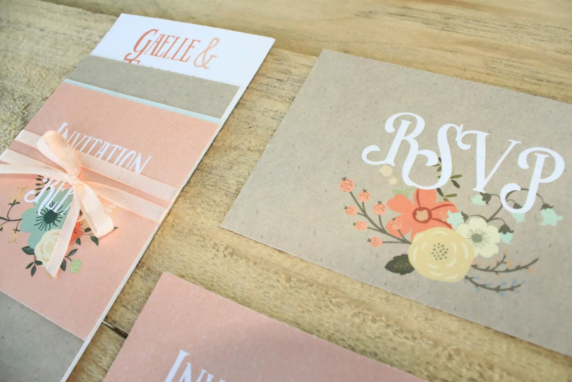 FAIRE-PART MARIAGE CHAMPĂTRE vintage pastel