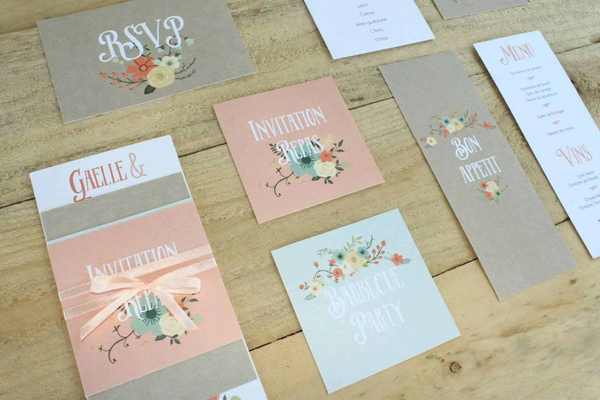 FAIRE-PART MARIAGE CHAMPĂTRE vintage pastel