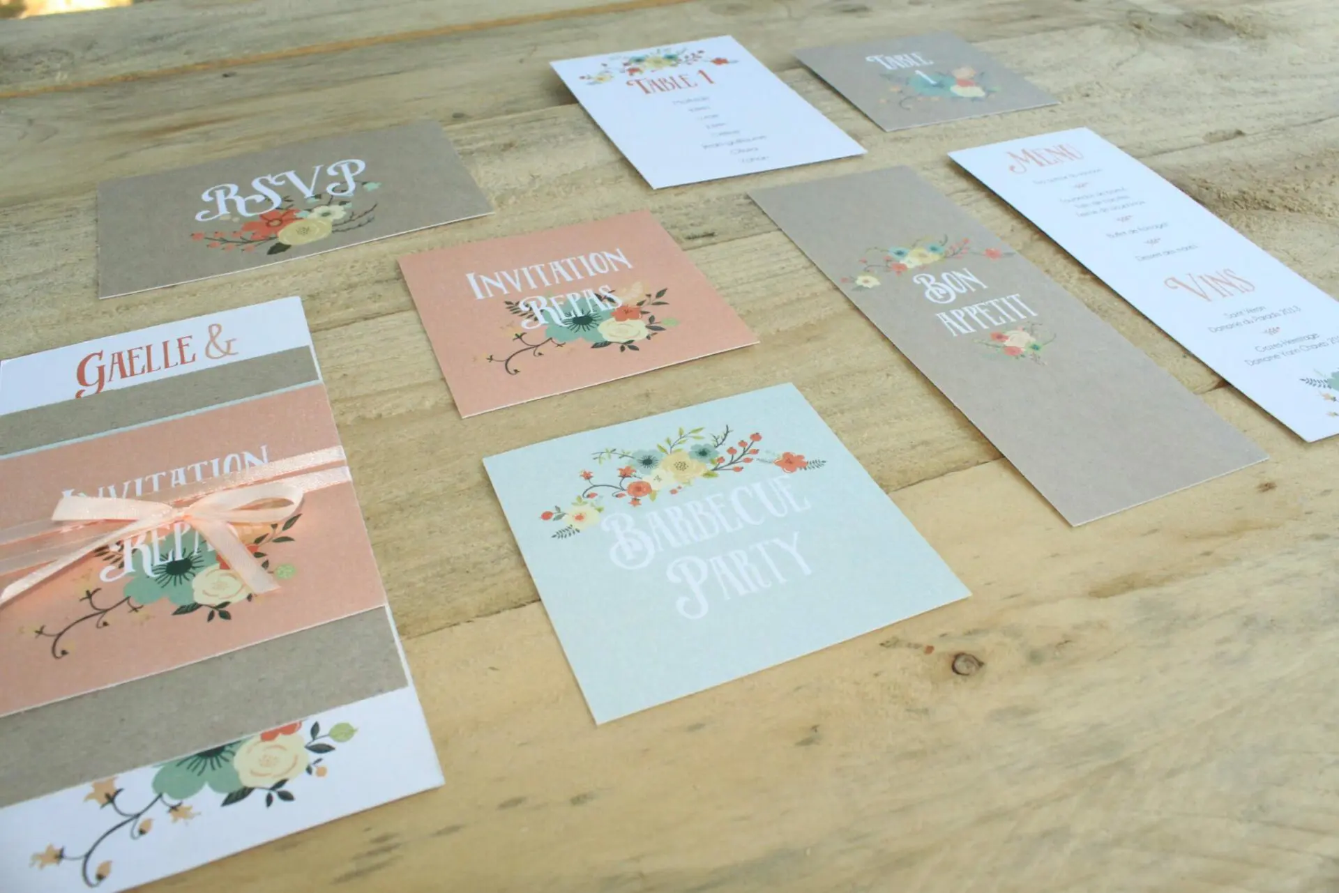 FAIRE-PART MARIAGE CHAMPĂTRE vintage pastel