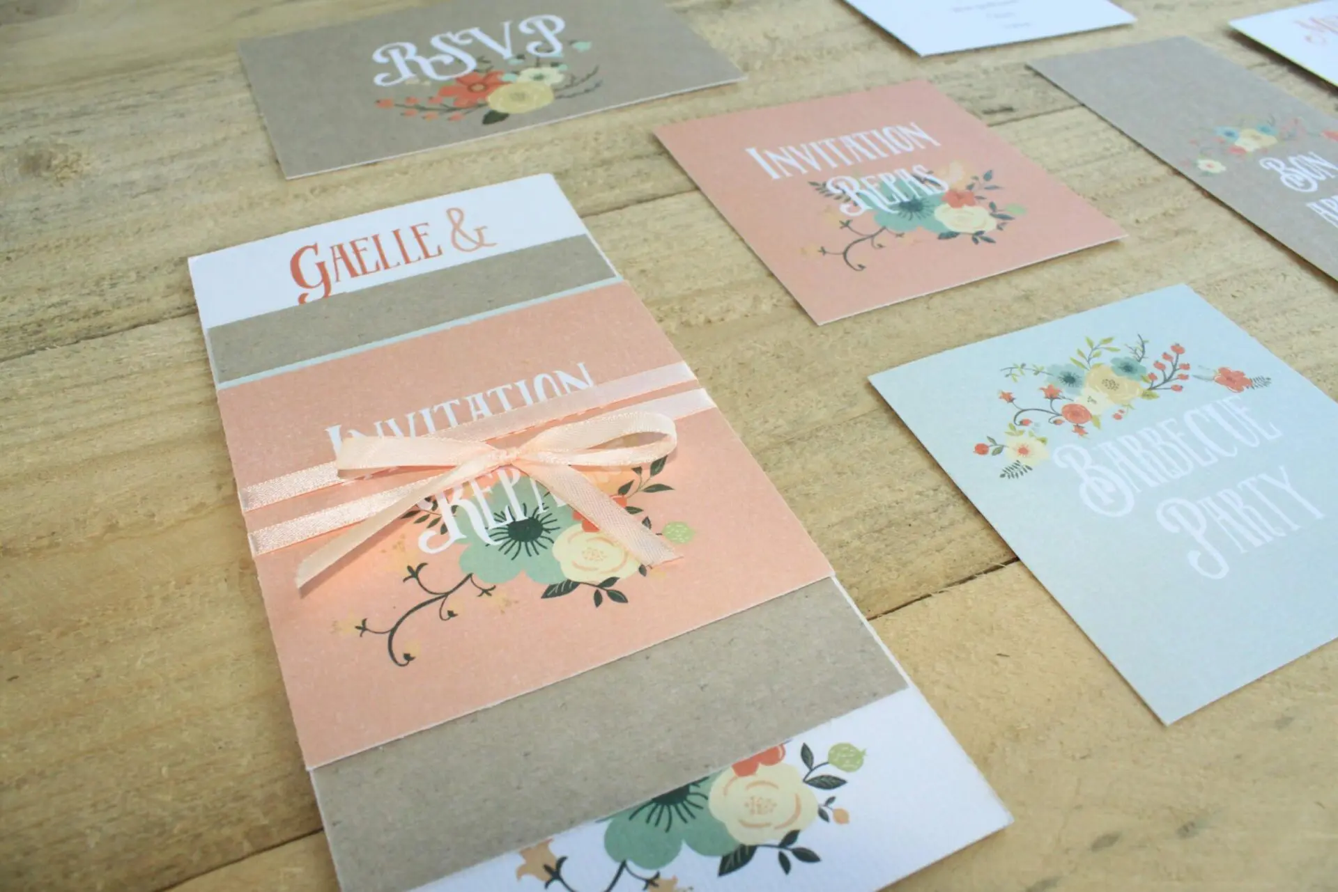 FAIRE-PART MARIAGE CHAMPĂTRE vintage pastel