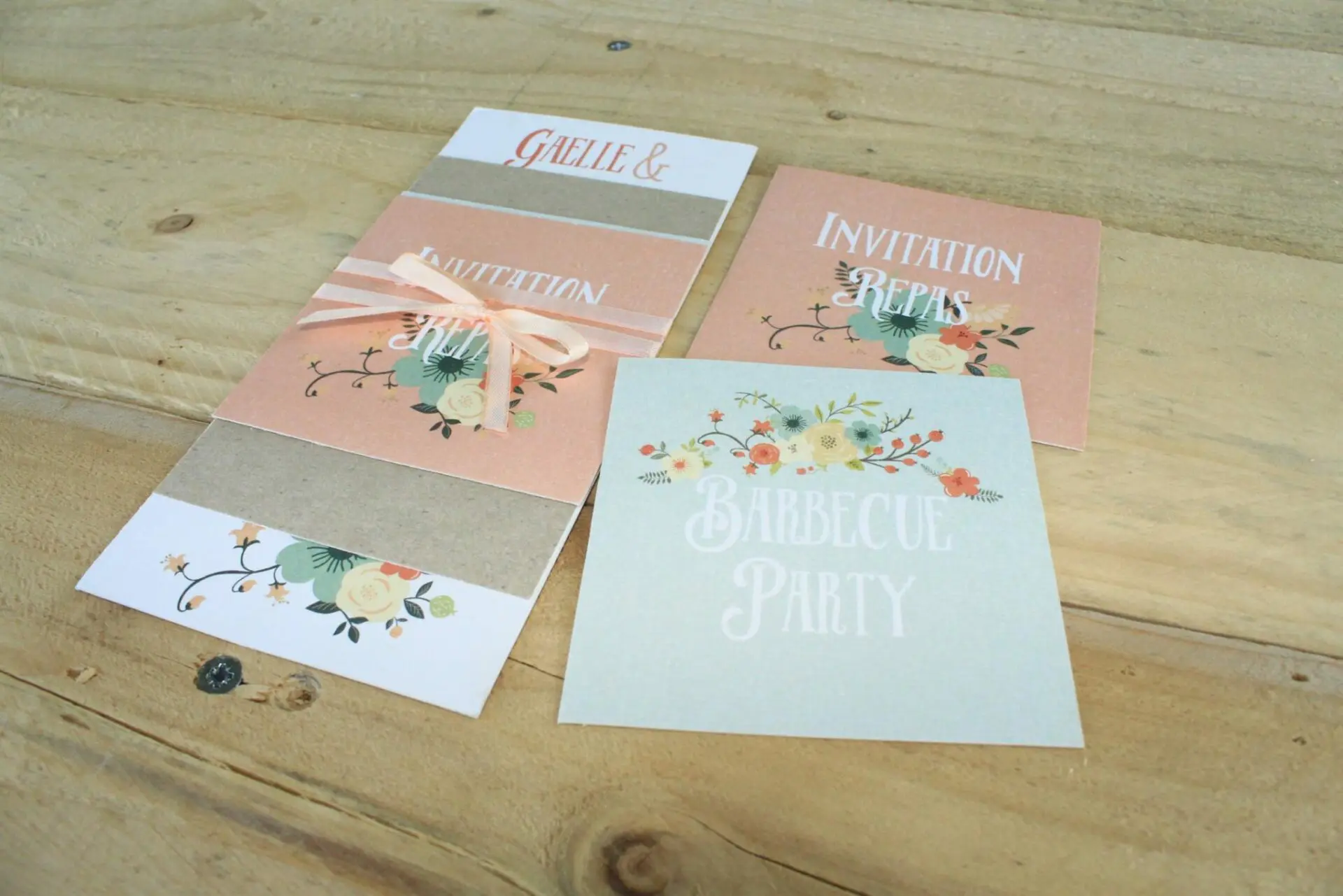 FAIRE-PART MARIAGE CHAMPĂTRE vintage pastel
