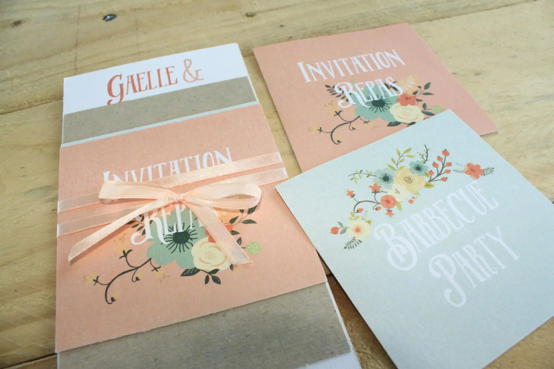FAIRE-PART MARIAGE CHAMPĂTRE vintage pastel