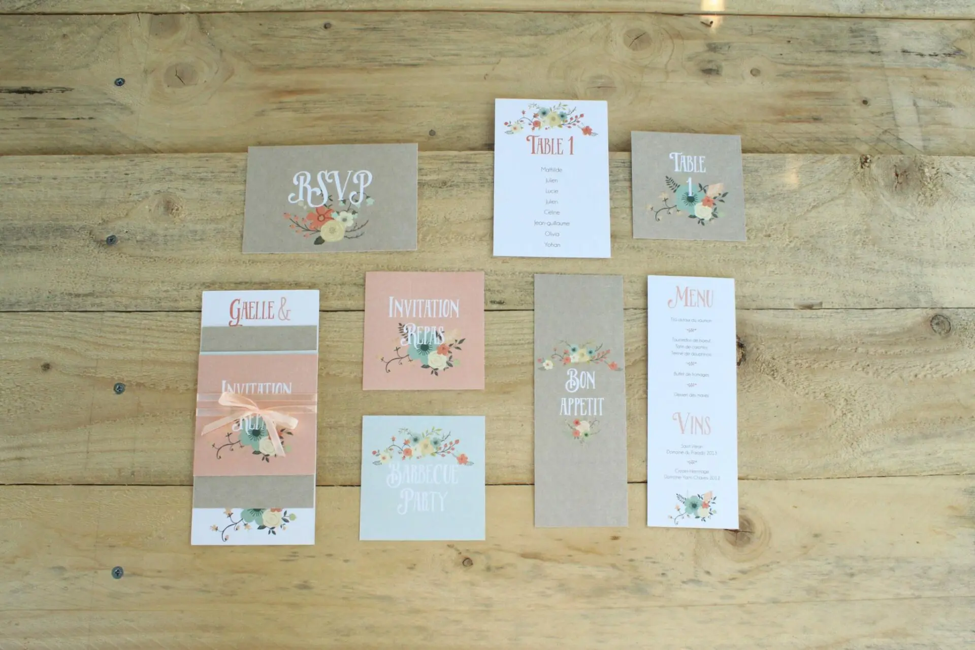 FAIRE-PART MARIAGE CHAMPĂTRE vintage pastel