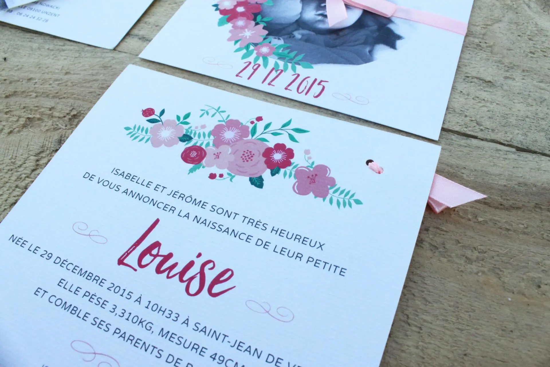 faire-part naissance fille fleur losange