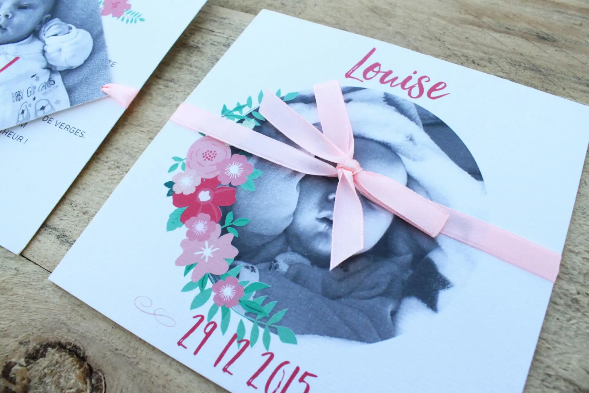 faire-part naissance fille fleur losange