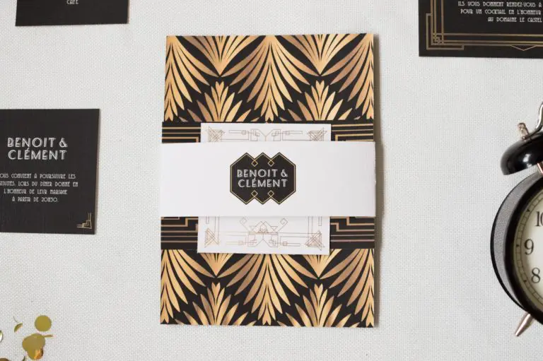 faire-part mariage ART DECO gatsby années 20 faire-part rétro noir gold