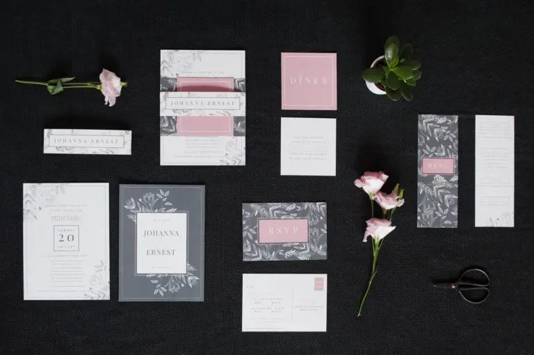 faire-part mariage BOTANIQUE minimalist fleurs noir blanc