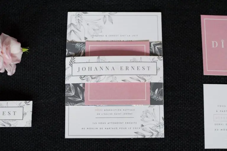 faire-part mariage BOTANIQUE minimalist fleurs noir blanc