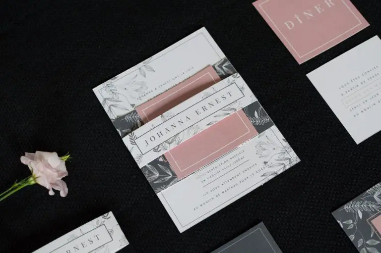 faire-part mariage BOTANIQUE minimalist fleurs noir blanc