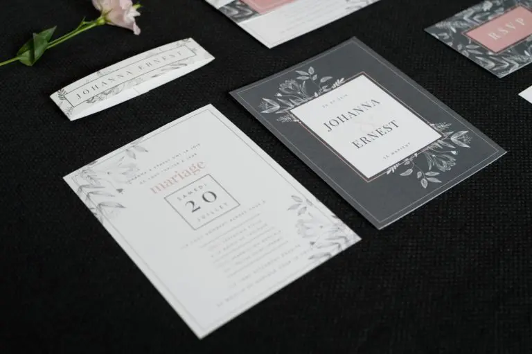 faire-part mariage BOTANIQUE minimalist fleurs noir blanc