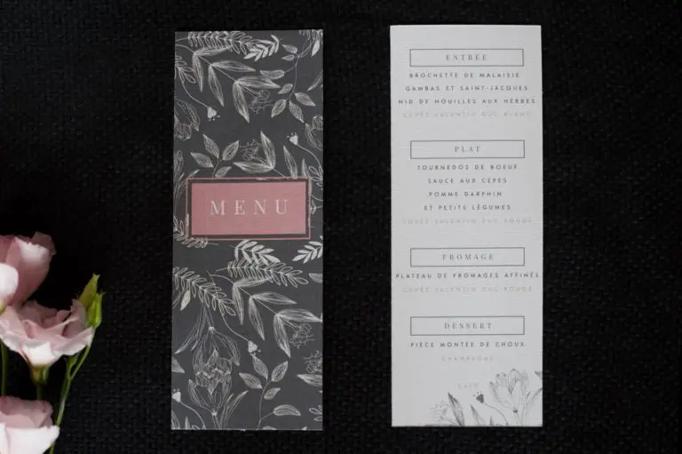 faire-part mariage BOTANIQUE minimalist fleurs noir blanc