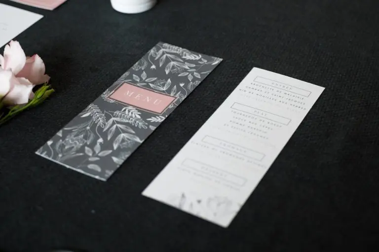 faire-part mariage BOTANIQUE minimalist fleurs noir blanc