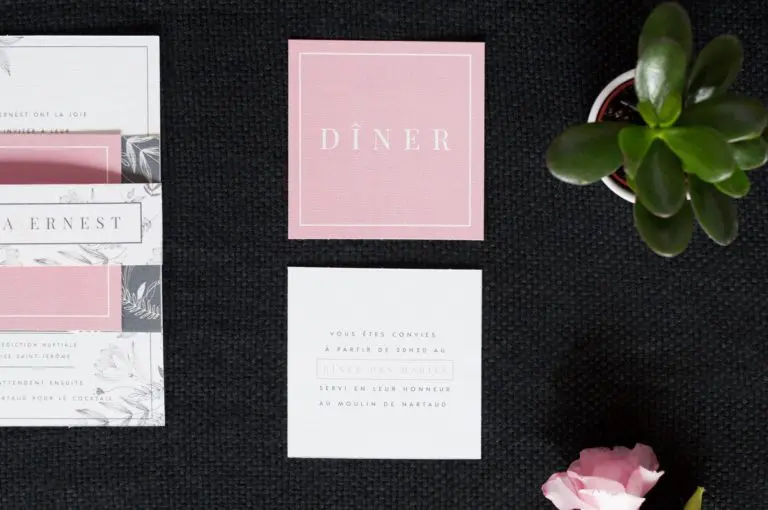 faire-part mariage BOTANIQUE minimalist fleurs noir blanc