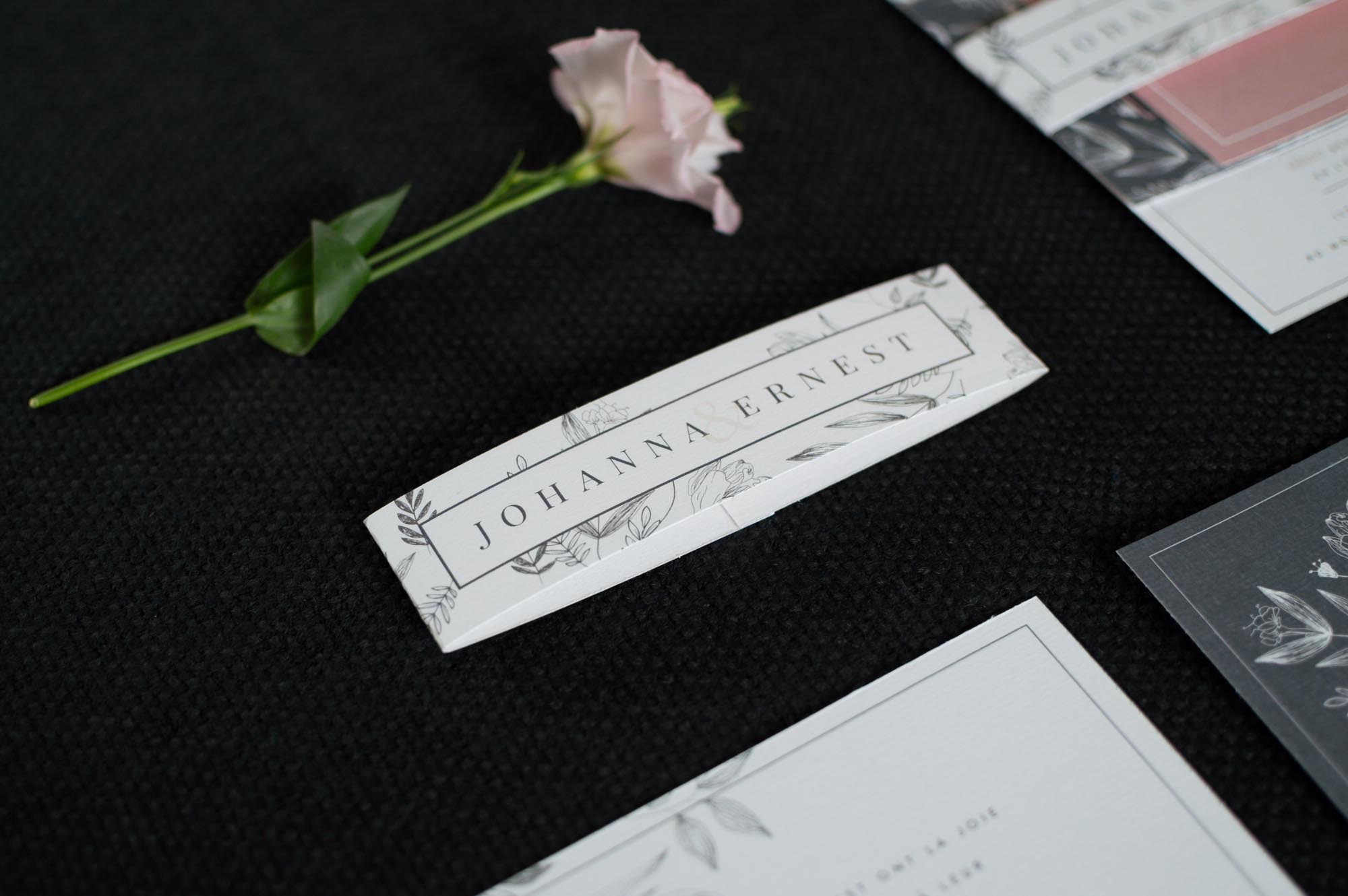 faire-part mariage BOTANIQUE minimalist fleurs noir blanc