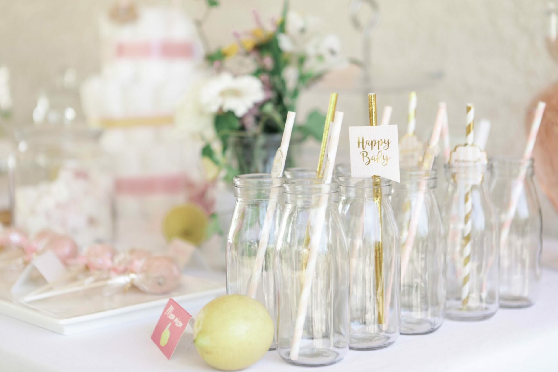 Baby-shower fille rose et citron