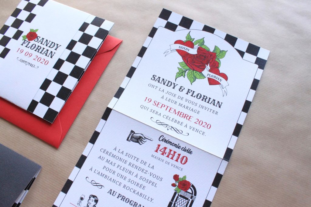 Faire-part rockabilly rouge et noir