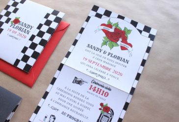 Faire-part mariage rockabilly rouge et noir