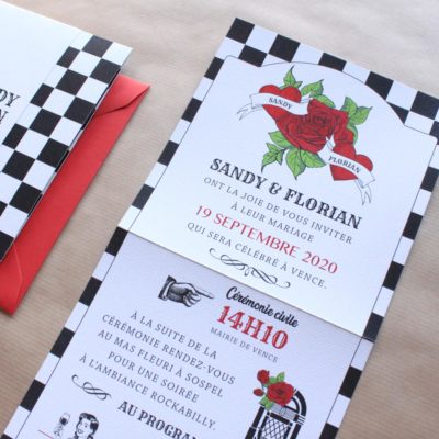 Faire-part mariage rockabilly rogue et noir