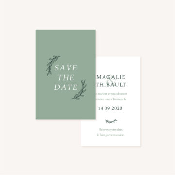Save the date vert minimaliste végétal nature faire-part mariage