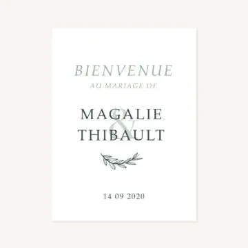 Panneau d'accueil mariage Green Chic vert minimaliste végétal nature faire-part mariage