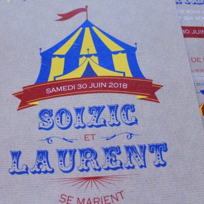 Faire-part dr mariage cirque thème cirque chapiteau de cirque