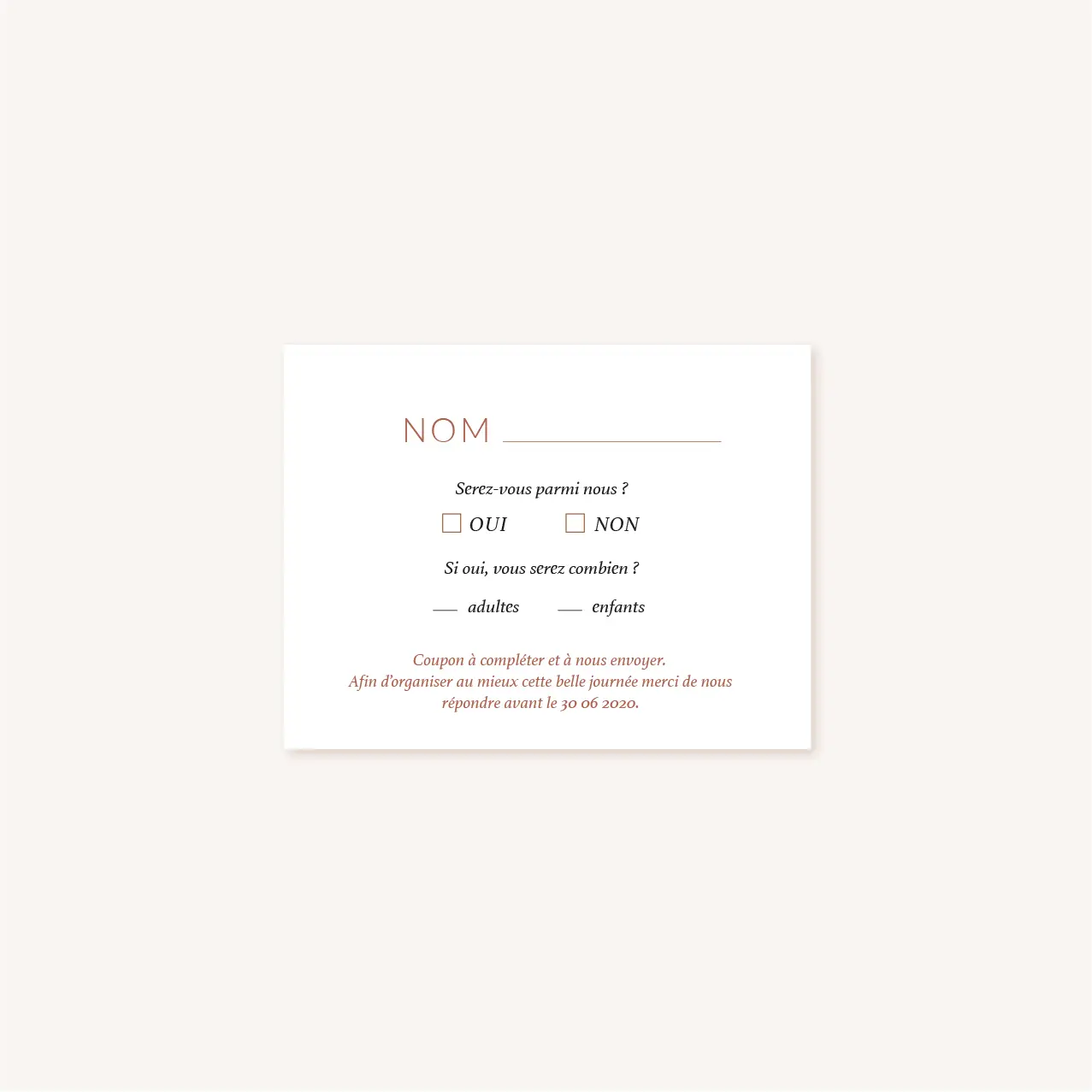 RSVP mariage Terracotta brique blush