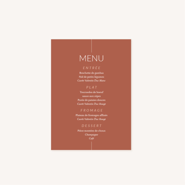 Menu mariage Terracotta brique blush