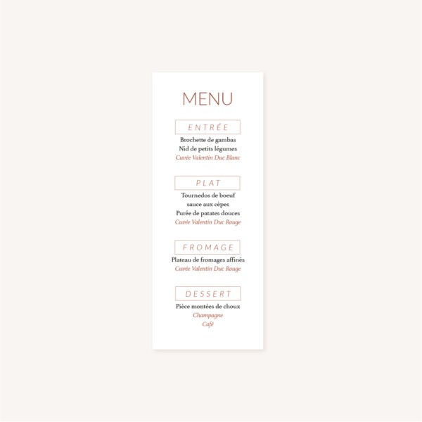 Menu mariage Terracotta brique blush