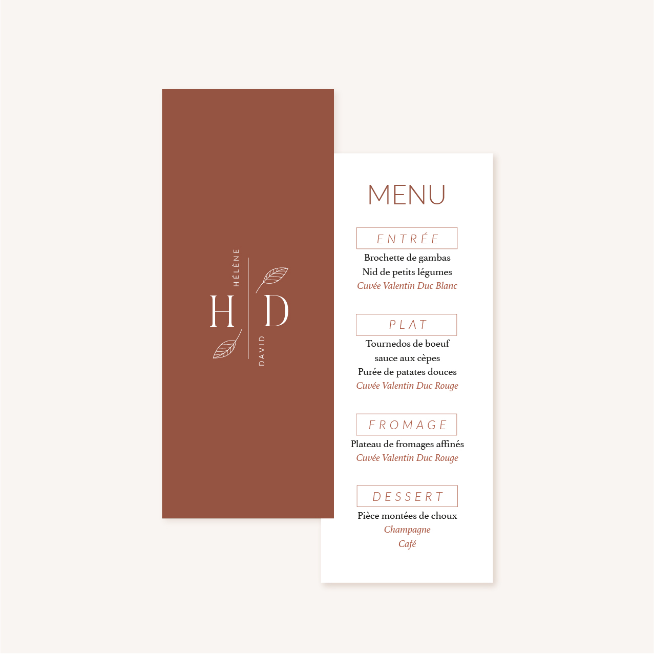 Menu mariage Terracotta brique blush