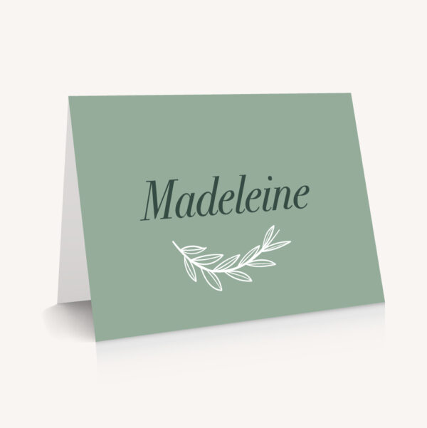 Marque-place mariage minimaliste vert mariage green