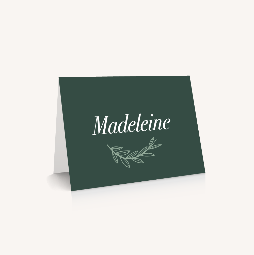 Marque-place mariage minimaliste vert mariage green