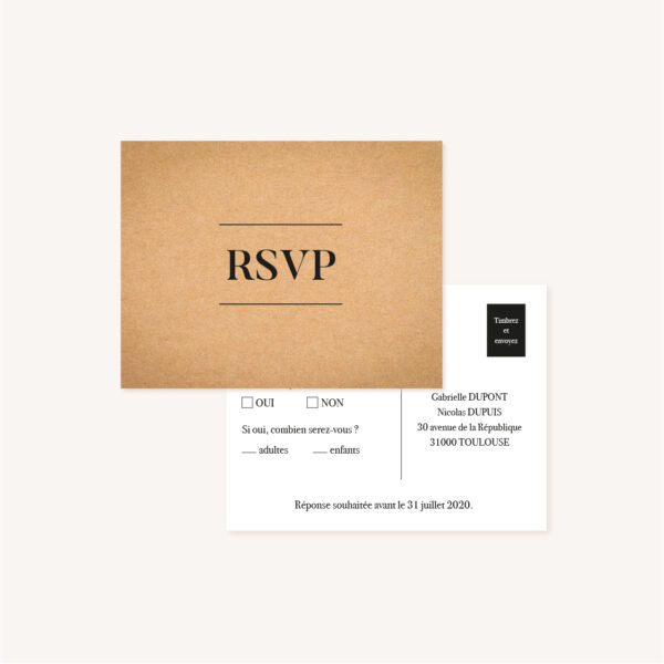 Carton rsvp faire-part mariage industriel kraft ardoise mariage industriel