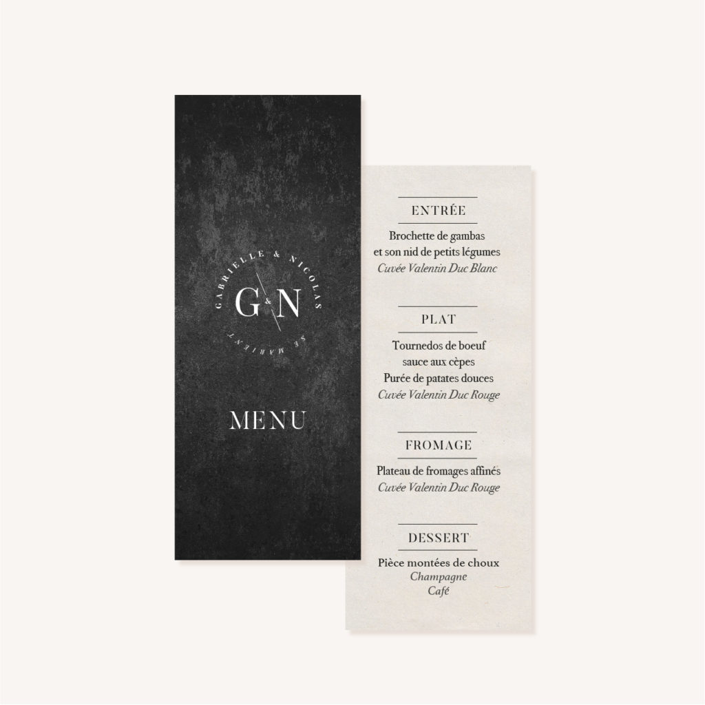Menu mariage industriel kraft ardoise mariage industriel