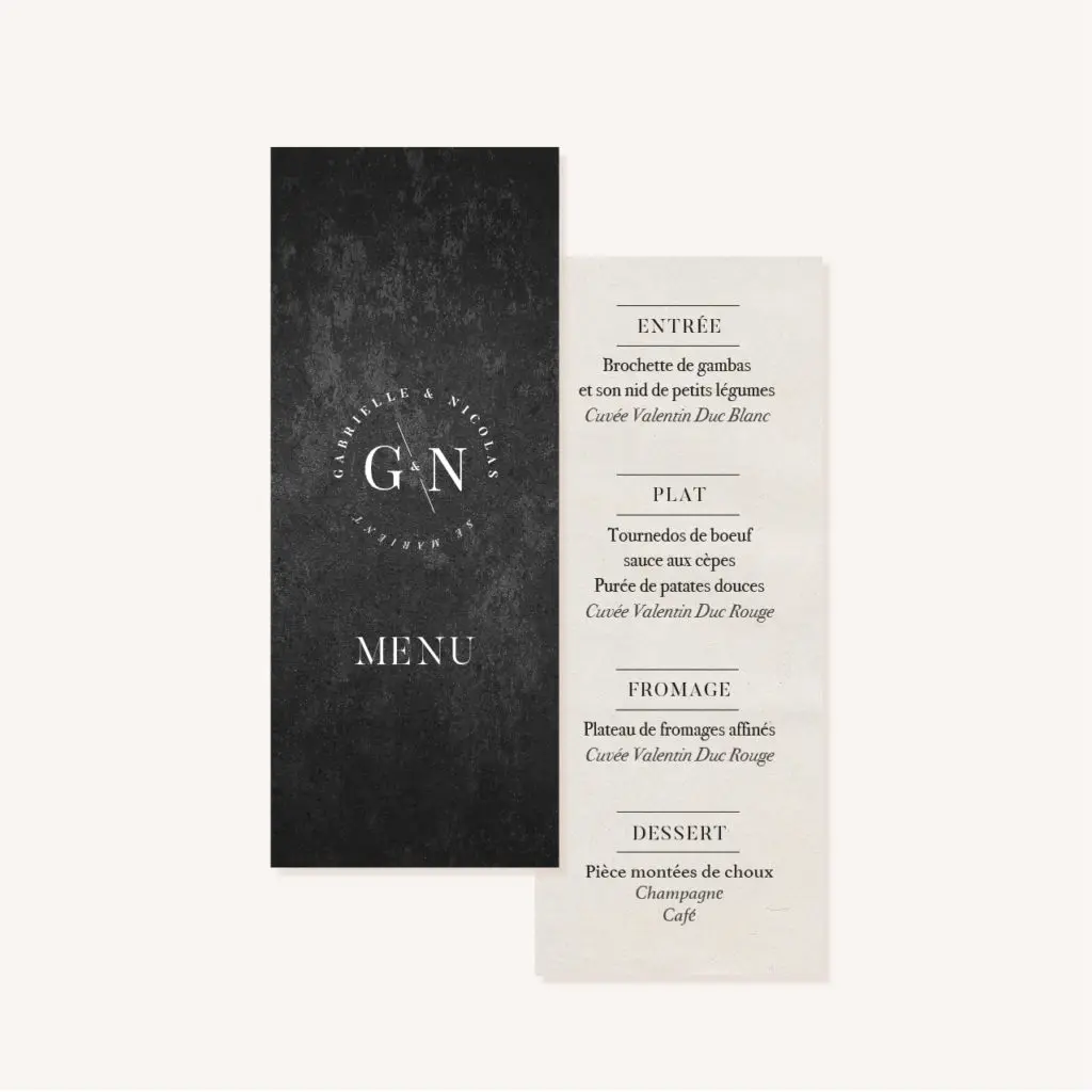Menu mariage industriel kraft ardoise mariage industriel