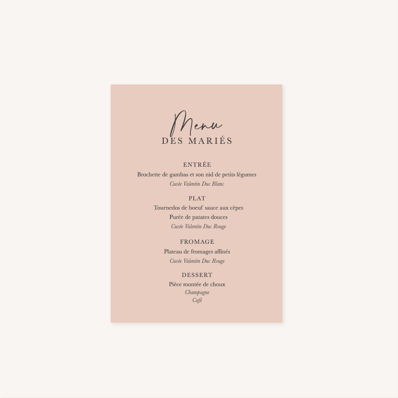 Menu mariage élégant chic romantic neutral épuré bordeaux rose nude blanc