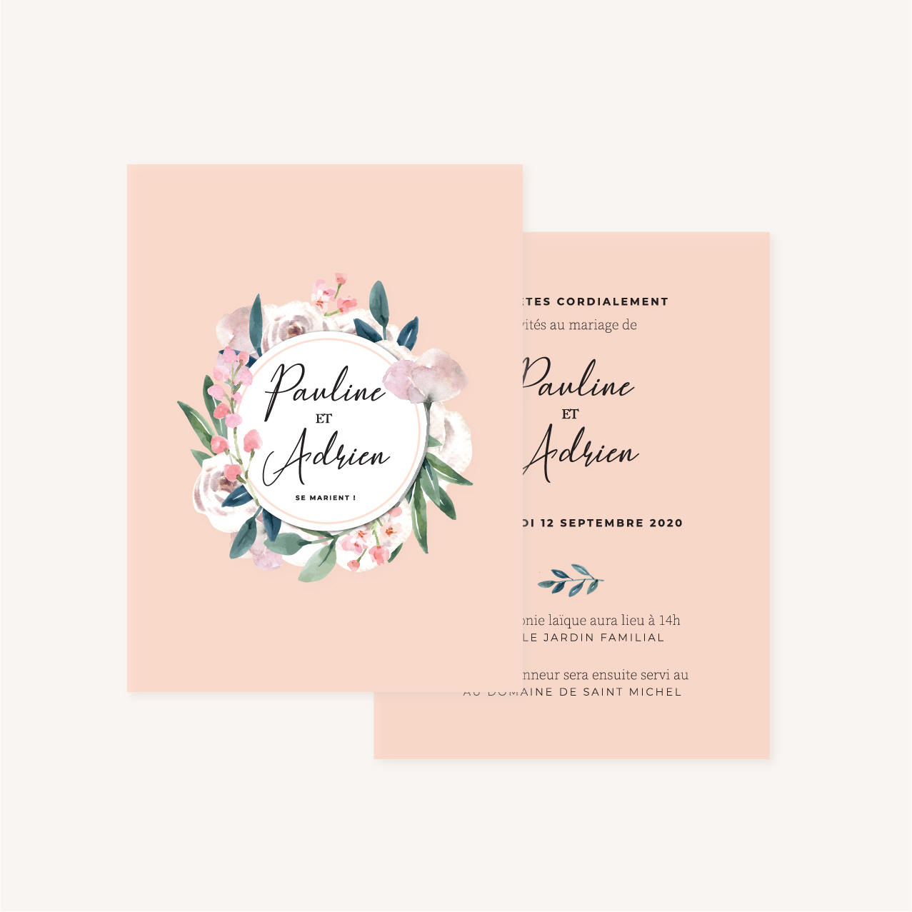 Faire-part mariage floral fleurs jardin anglais