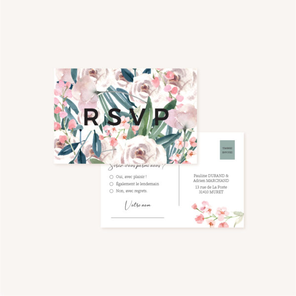 RSVP Faire-part mariage floral fleurs jardin anglais