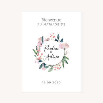 Panneau bienvenue accueil mariage fleurs jardin anglais