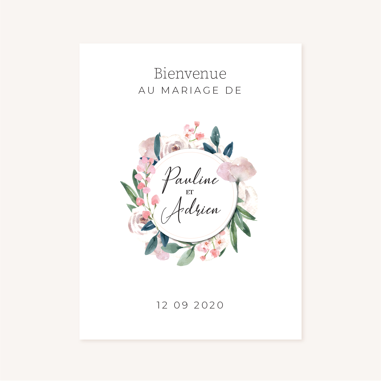 Panneau bienvenue accueil mariage fleurs jardin anglais