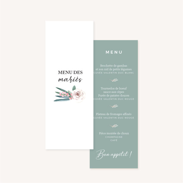 Menu mariage fleurs jardin anglais