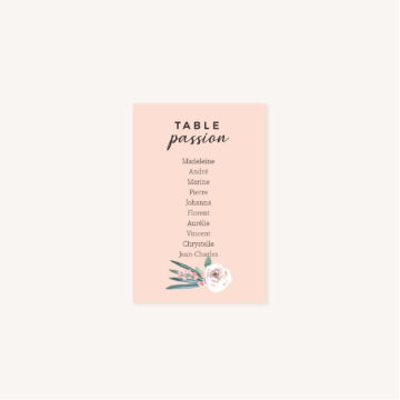 Carton plan de table mariage fleurs jardin anglais