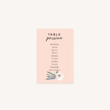 Carton plan de table mariage fleurs jardin anglais